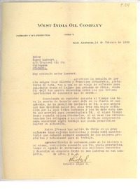 [Carta] 1928 feb. 14, San Antonio, Chile [a] Sr. Roger Lambert, Cartagena, Colombia