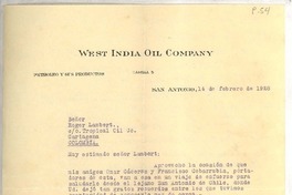 [Carta] 1928 feb. 14, San Antonio, Chile [a] Sr. Roger Lambert, Cartagena, Colombia