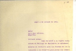 [Carta] 1941 oct. 3, Angol, Chile [a] Luis Omar Cáceres