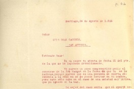 [Carta] 1928 ago. 24, Santiago, Chile [a] Luis Omar Cáceres, San Antonio, Chile