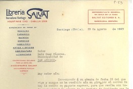 [Carta] 1929 ago. 29, Santiago, Chile [a] Luis Omar Cáceres, San Antonio, Chile