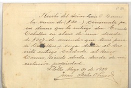 [Recibo] 1929 may. 31, Llolleo, Chile [a] Omar Cáceres