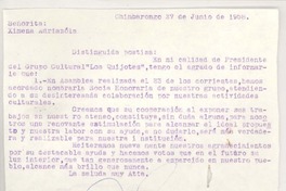 [Carta] 1958 jun. 27, Chimbarongo, Chile [a] Ximena Adriazola