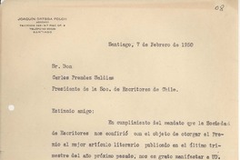 [Carta] 1950 feb. 7, Santiago, Chile [a] Carlos Préndez Saldías