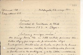 [Carta] 1950 may. 8, Antofagasta, Chile [a] Carlos Préndez Saldías