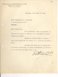 [Carta] 1954 abr. 15, Santiago, Chile [a] Carlos Préndez Saldías
