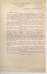 [Carta] 1950 jun. 7, Santiago, Chile [a] Gabriela Mistral