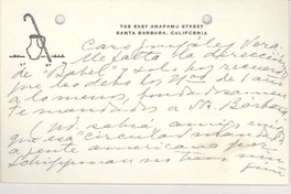 [Tarjeta] [1950], Santa Bárbara, California [a] José Santos González Vera