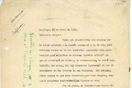 [Carta] 1956 abril 23, Santiago, Chile [a la] [Sociedad de Escritores de Chile]