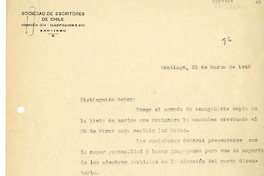 [Carta] 1942 marzo 31, Santiago, Chile [a] [un socio de la Sociedad de Escritores de Chile]