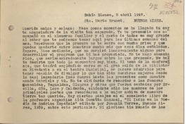 [Carta] 1947 abril 3, Bahía Blanca, Argentina [a] Marta Brunet, Buenos Aires