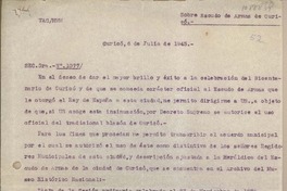 [Oficio] 1943 julio 6, Curico, Chile [a] Señor Ministro del Interior, Santiago