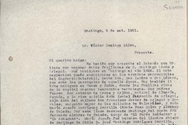 [Carta] 1951 septiembre 6, Santiago, Chile [a] Victor Domingo Silva
