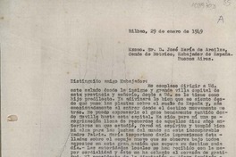 [Carta] 1949 enero 29, Bilbao, España [a] José María de Areilza Buenos Aires, Argentina