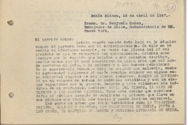 [Carta] 1947 abril 16, Bahía Blanca, Argentina [a] Benjamín Cohen, New York
