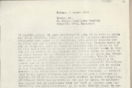 [Carta] 1951 marzo 5, Bilbao, España [a] Emilio Rodríguez Mendoza, Santiago de Chile
