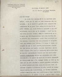 [Carta] 1952 abril 28, Santiago, Chile [a] Emilio Rodríguez Mendoza