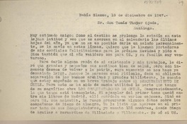 [Carta] 1947 diciembre 15, Bahía Blanca, Argentina [a] Tomás Thayer Ojeda, Santiago, [Chile]
