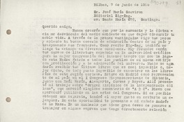 [Carta] 1950 junio 7, Bilbao, España [a] José María Souviron, Santiago [Chile]