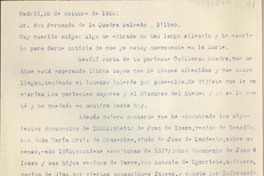 [Carta] 1930 octubre 25, Madrid, España [a] Fernando de la Quadra Salcedo, Bilbao, España