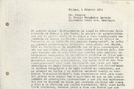 [Carta] 1951 febrero 1, Bilbao, España [a] Sergio Fernández Larrain, Santiago [Chile]
