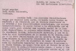[Carta] 1957 julio 18, Madrid, España [a] Raúl Marín Balmaceda, Santiago [Chile]
