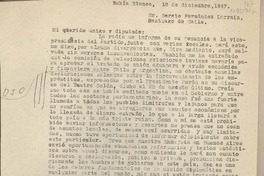 [Carta] 1947 diciembre 18, Bahía Blanca, Argentina [a] Sergio Fernández Larraín, Santiago, Chile