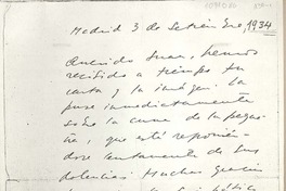 [Carta] 1934 septiembre 3, Madrid, España [a] Juan Mujica de la Fuente