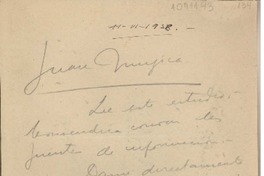 [Carta] 1938 junio 11, Santiago, Chile [a] Juan Mujica
