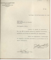 [Carta] 1941 septiembre 12, Santiago, Chile [a] Juan Mujica de la Fuente