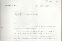 [Carta] 1957 julio 9, Roma, Italia [a] Juan Mujica de la Fuente