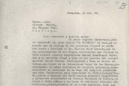 [Carta] 1962 octubre 13, Arequipa, Perú [a] Alfonso Bulnes, Santiago, Chile