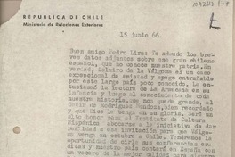 [Carta] 1966 junio 15, Arequipa, Perú [a] Pedro Lira, Santiago, Chile