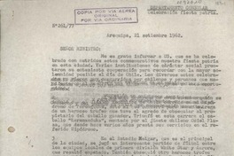 [Oficio consular N°26177] 1962 septiembre 21, Arequipa, Perú [al] Ministro de Relaciones Exteriores, Santiago, Chile