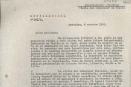 [Oficio consular N°29114] 1962 octubre 6, Arequipa, Perú [al] Ministro de Relaciones Exteriores, Santiago, Chile