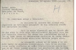 [Carta] 1962 agosto 12, Arequipa, Perú [a] Juvenal Hernández, Caracas, Venezuela