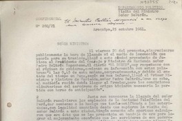 [Oficio Consular N°28021] 1961 octubre 25, Arequipa, Perú [al] Ministro de Relaciones Exteriores, Santiago, Chile