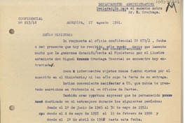 [Oficio Consular N°21316] 1961 agosto 17, Arequipa, Perú [al] Ministro de Relaciones Exteriores, Santiago, Chile