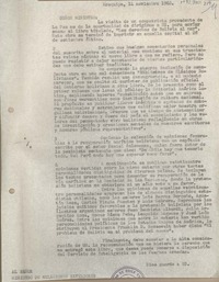 [Oficio Consular] 1962 noviembre 14, Arequipa, Perú [al] Ministro de Relaciones Exteriores, Santiago, Chile