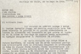 [Carta] 1964 mayo 22, Santiago, Chile [a] Juan Mujica, Lima, Perú