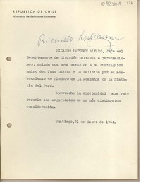 [Carta] 1964 enero 31, Santiago, Chile [a] Juan Mujica, Arequipa, Perú