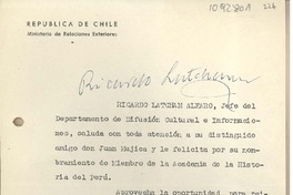 [Carta] 1964 enero 31, Santiago, Chile [a] Juan Mujica, Arequipa, Perú