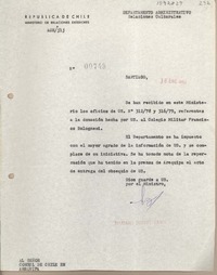 [Oficio N°00749] 1962 enero 18, Santiago, Chile [a] Juan Mujica, Arequipa, Perú