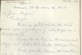 [Carta] 1959 enero 30, Asunción, Paraguay [a] Juan Mujica, Santiago, Chile