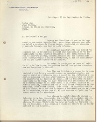 [Carta] 1960 septiembre 27, Santiago, Chile [a] Juan Mujica, Arequipa, Perú