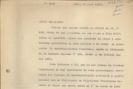 [Oficio consular N°911] 1963 mayo 29, Lima, Perú [al] Embajador de Chile en Lima, Perú