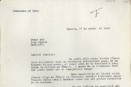 [Carta] 1960 marzo 1, Madrid, España [a] Juan Mujica, Santiago, Chile