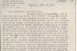 [Carta] 1962 octubre 13, Arequipa, Perú [a] Carlos René Correa, Santiago, Chile