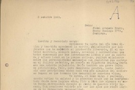 [Carta] 1963 octubre 8, Lima, Perú [a] Fidel Araneda Bravo, Santiago, Chile