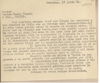 [Carta] 1961 junio 18, Arequipa, Perú [a] Carlos Morla Vicuña, Madrid, España